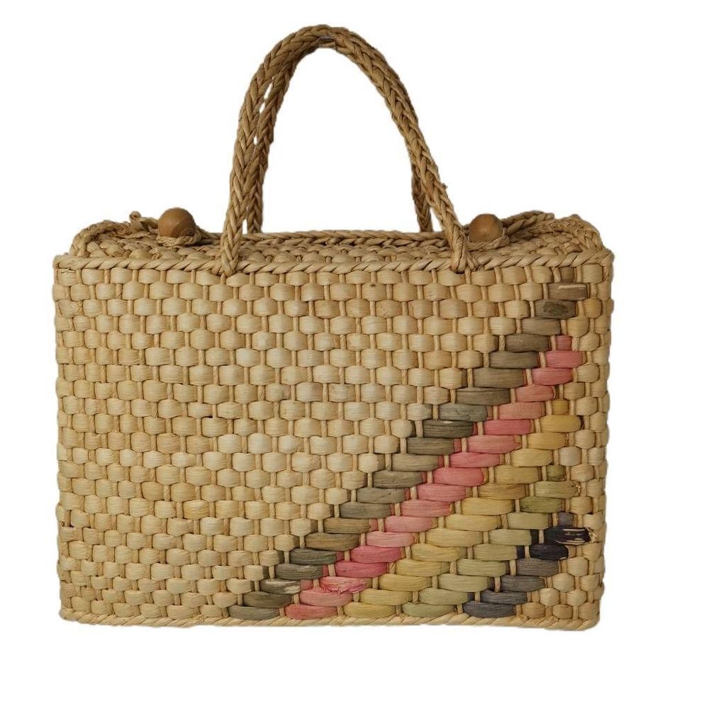 Large Vintage Weaved Natural Fiber Basket Bag